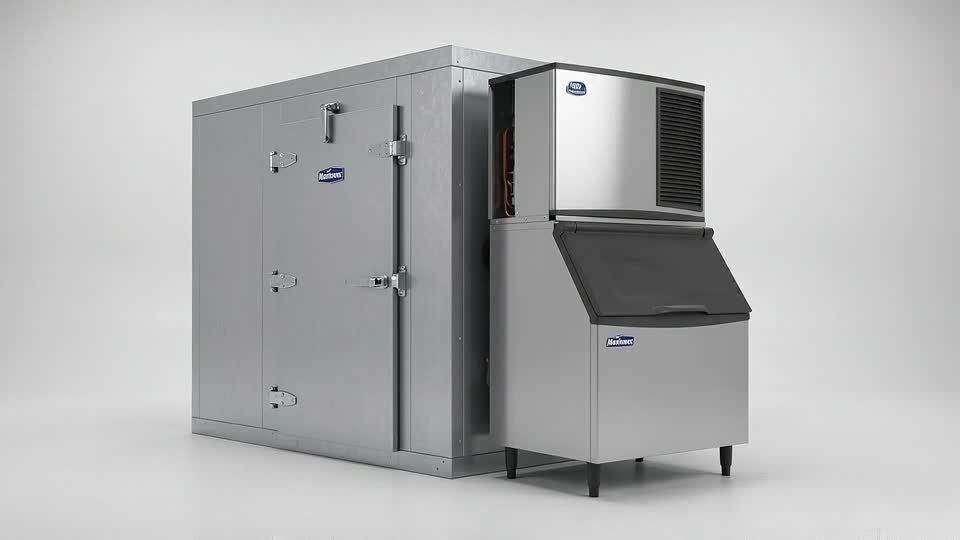 Assembled walk-in cooler and ice machine